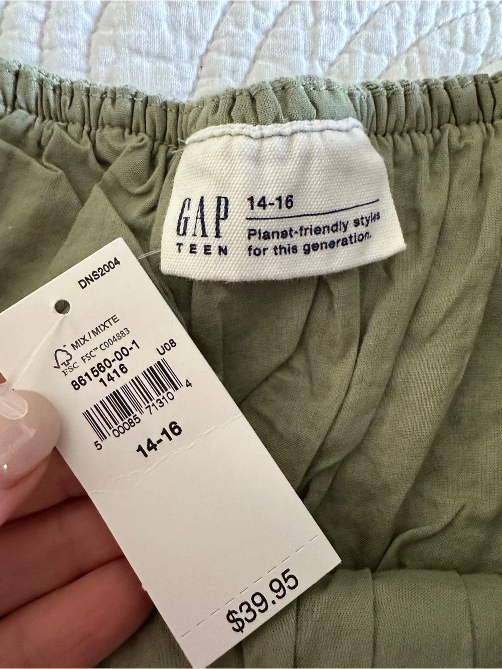 GAP Teen Smocked Tiered Mini Skirt Olive Green NWT Size 14 16 XL